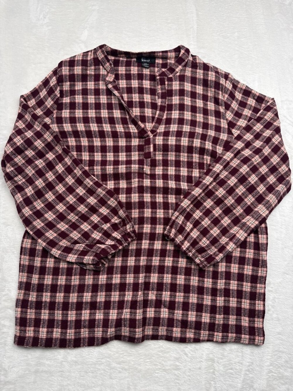 Felina Womens Plaid Burgundy & Pink Pullover Blouse M Rayon Blend